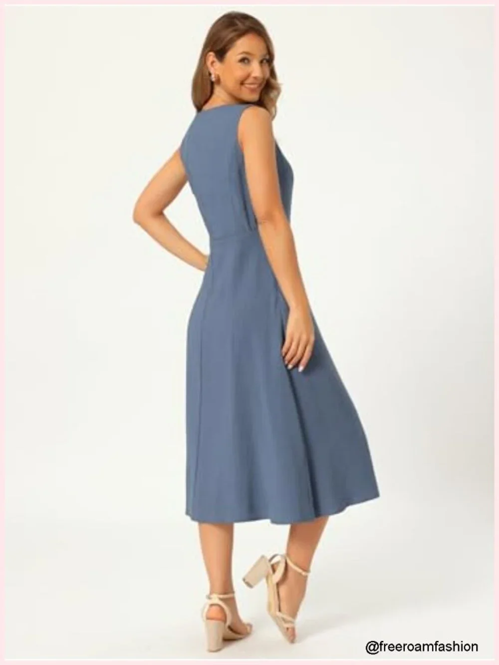 Sleeveless V-Neck Linen Tank Midi Dress with Pockets